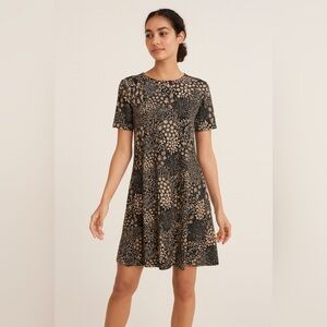Isaac Mizrahi Floral Print Dress Casual Short Sleeve Black Beige XL‎